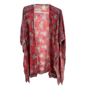 Japna kimono red white blue one size lightweight wrap poncho cover up